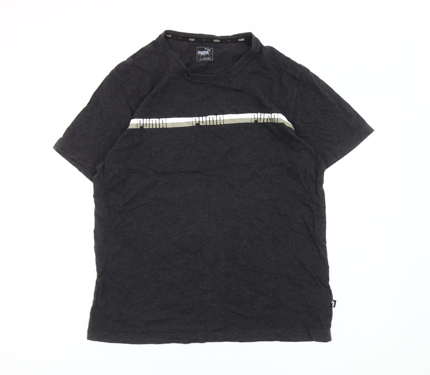 Puma Men’s Black Graphic Logo T-Shirt L Sports Casual