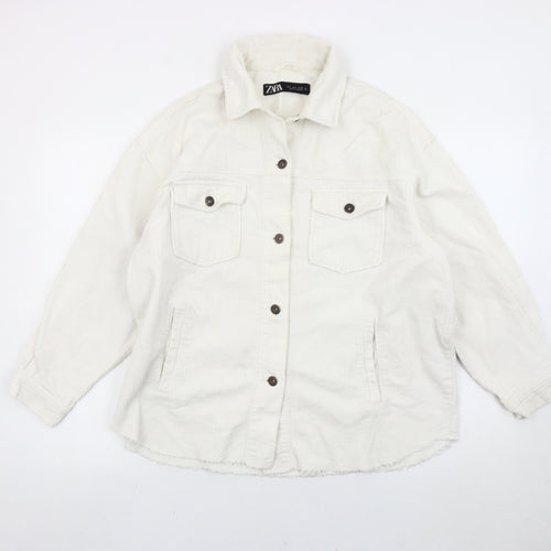 Zara Women White Cotton Corduroy Jacket Size S Casual Button Front