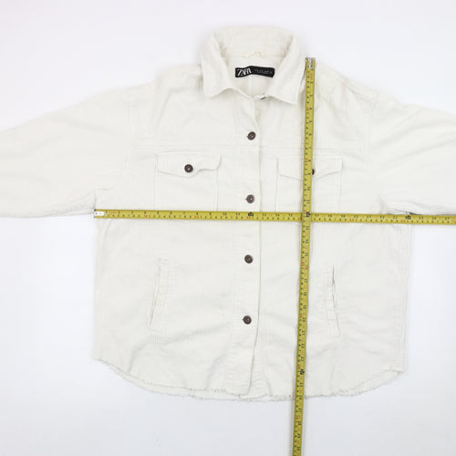 Zara Women White Cotton Corduroy Jacket Size S Casual Button Front