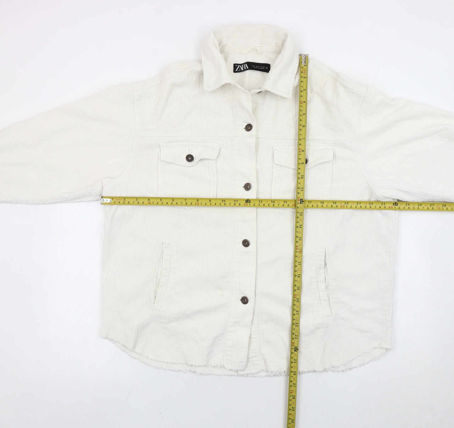 Zara Women White Cotton Corduroy Jacket Size S Casual Button Front
