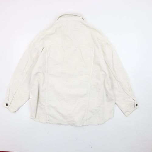 Zara Women White Cotton Corduroy Jacket Size S Casual Button Front