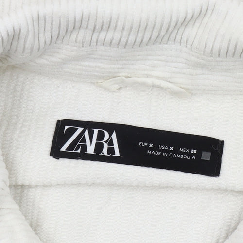 Zara Women White Cotton Corduroy Jacket Size S Casual Button Front