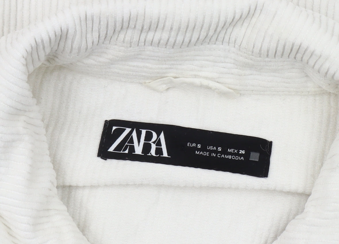 Zara Women White Cotton Corduroy Jacket Size S Casual Button Front