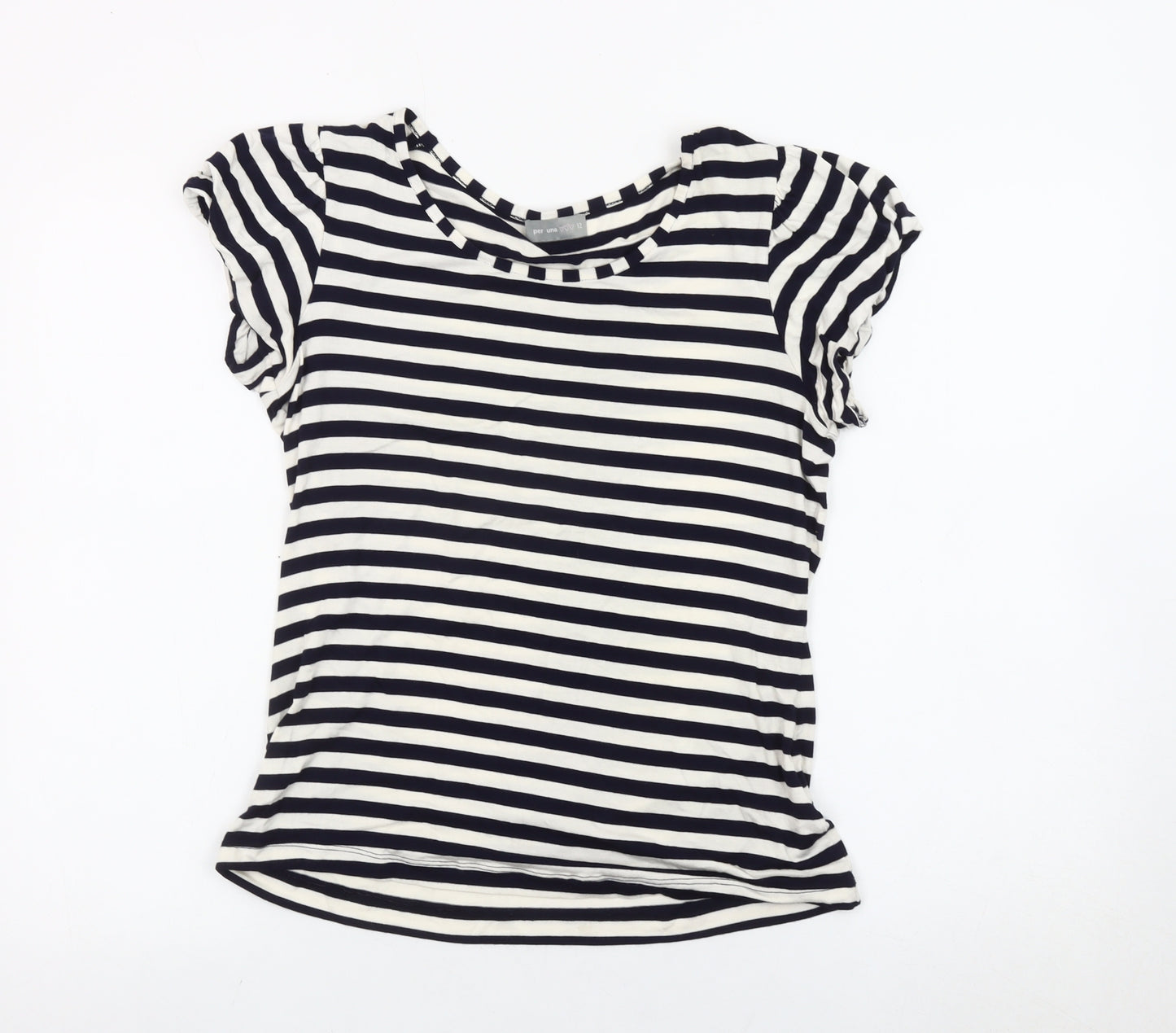 Marks and Spencer Women Black White Striped T-Shirt Size 12