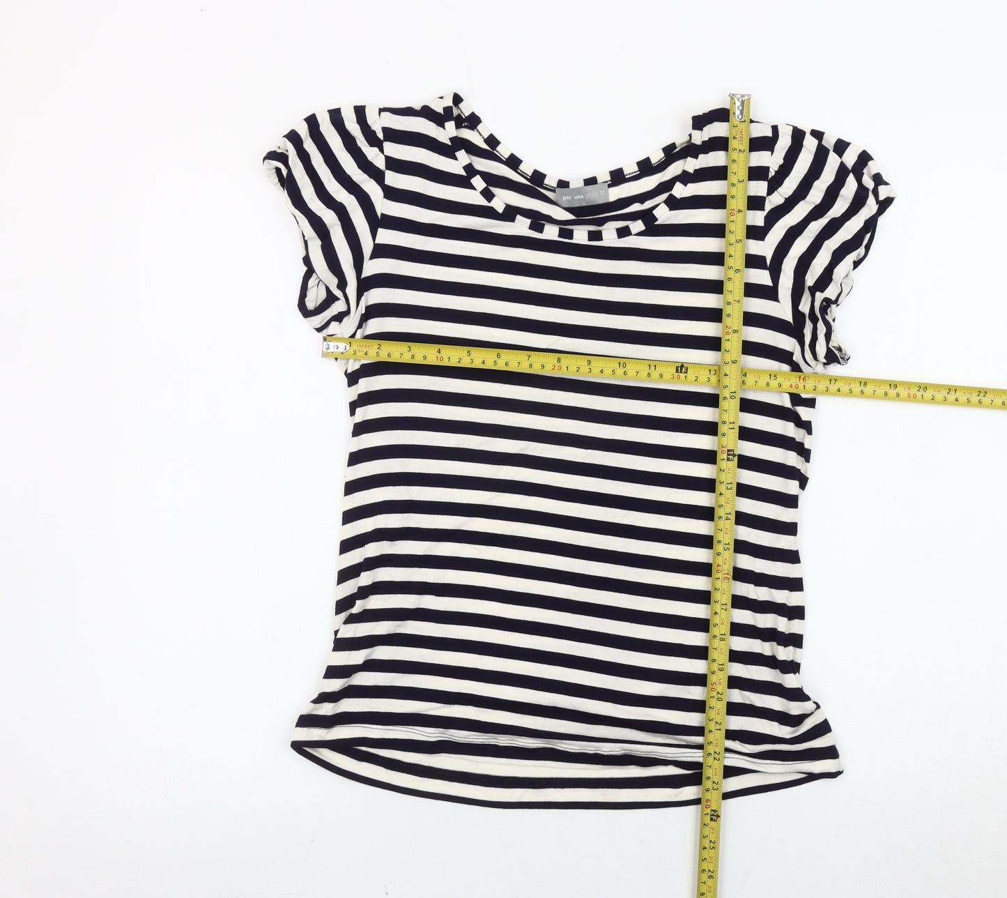 Marks and Spencer Women Black White Striped T-Shirt Size 12