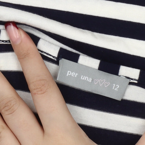 Marks and Spencer Women Black White Striped T-Shirt Size 12