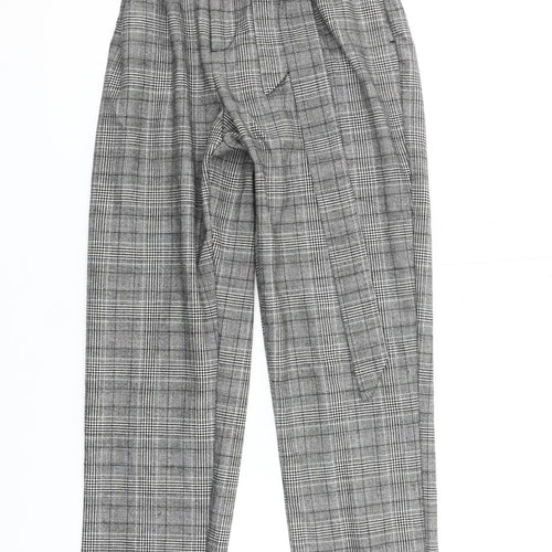 H&M Womens Grey Check Paperbag Tapered Trousers Size 8
