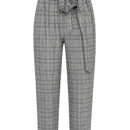 H&M Womens Grey Check Paperbag Tapered Trousers Size 8