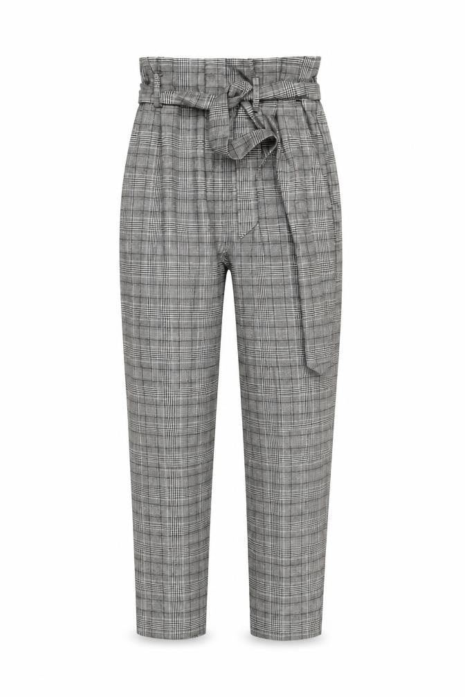 H&M Womens Grey Check Paperbag Tapered Trousers Size 8