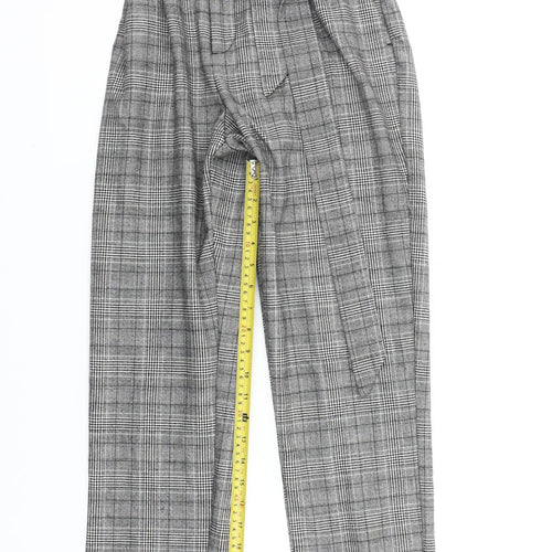 H&M Womens Grey Check Paperbag Tapered Trousers Size 8