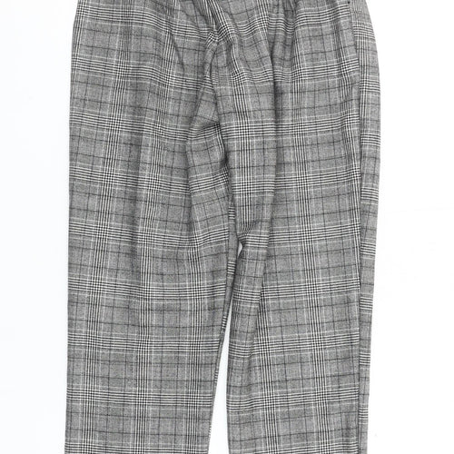 H&M Womens Grey Check Paperbag Tapered Trousers Size 8