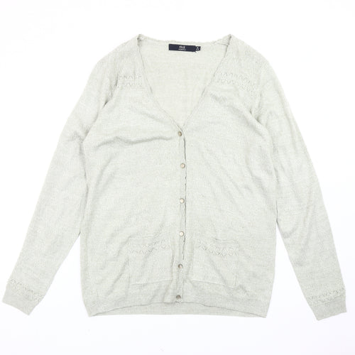 Isle Essentials Women’s Grey Cardigan Size 14 V-Neck Knit Long Sleeve