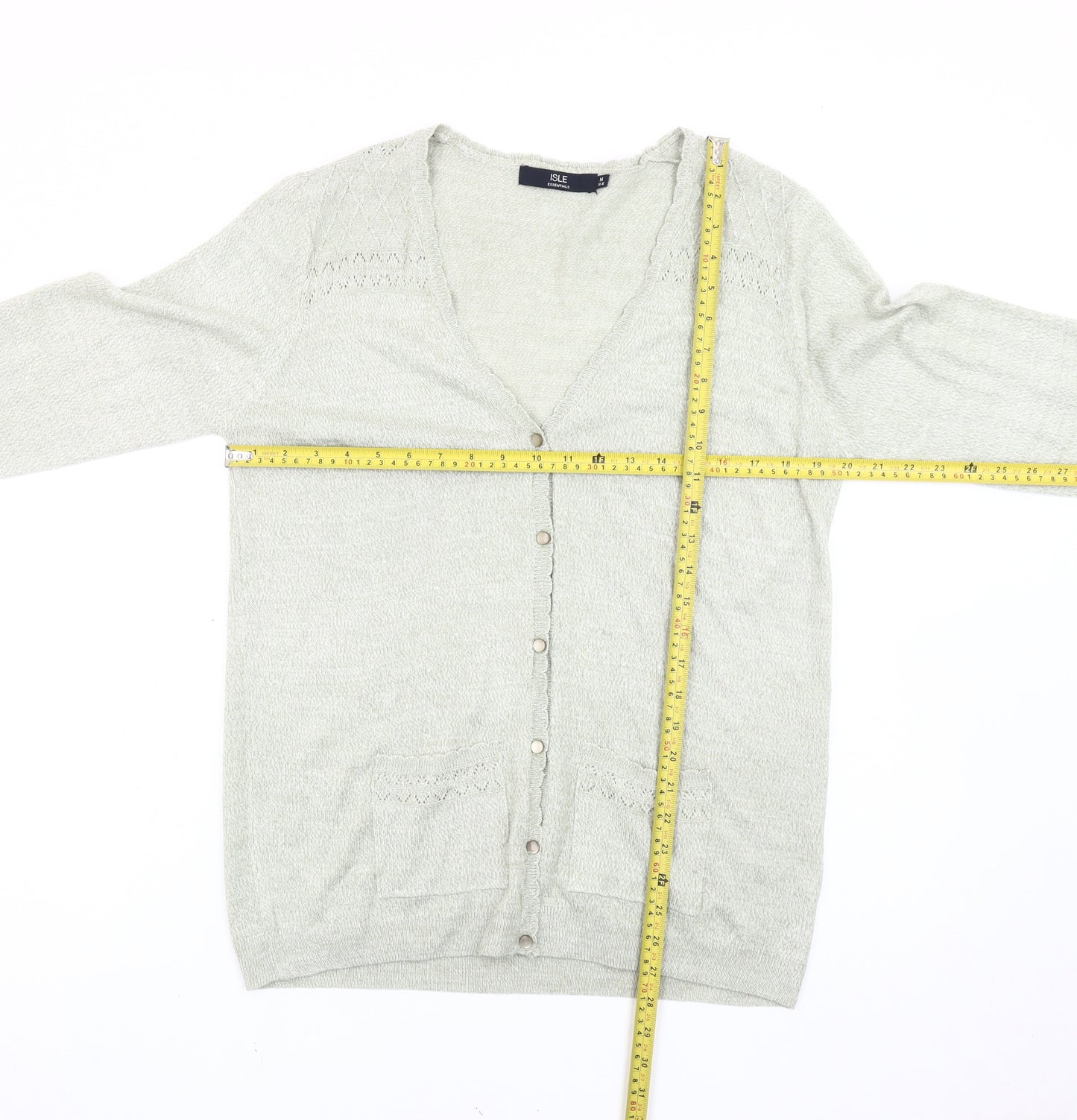 Isle Essentials Women’s Grey Cardigan Size 14 V-Neck Knit Long Sleeve