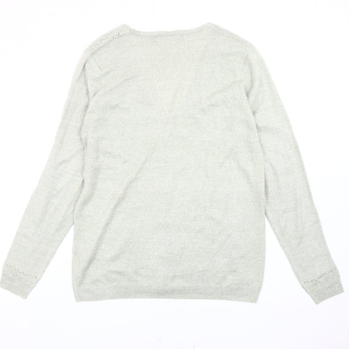 Isle Essentials Women’s Grey Cardigan Size 14 V-Neck Knit Long Sleeve