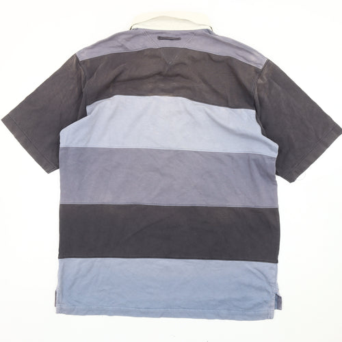 Maine New England Men’s Grey Blue Striped Polo Shirt Size L Cotton