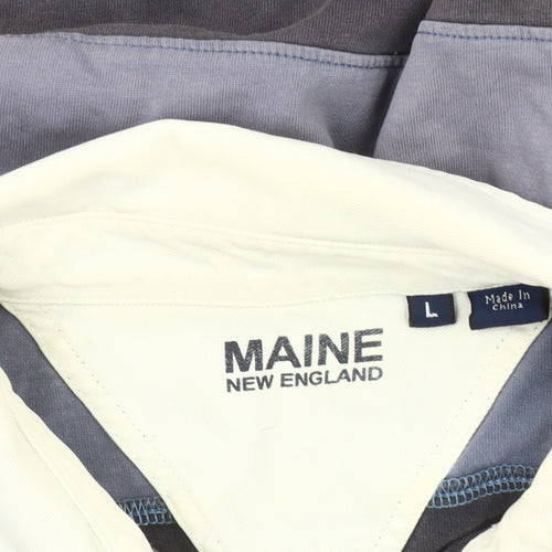 Maine New England Men’s Grey Blue Striped Polo Shirt Size L Cotton
