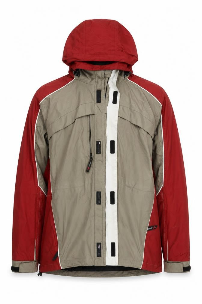 Snowdonia Men's Red Beige Hooded Rain Jacket L 44in Hiking Outdoor