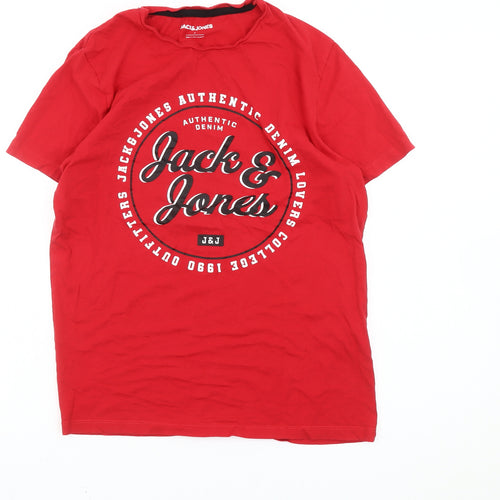 Jack & Jones Men’s Red Graphic Print Crew Neck T-Shirt Size S