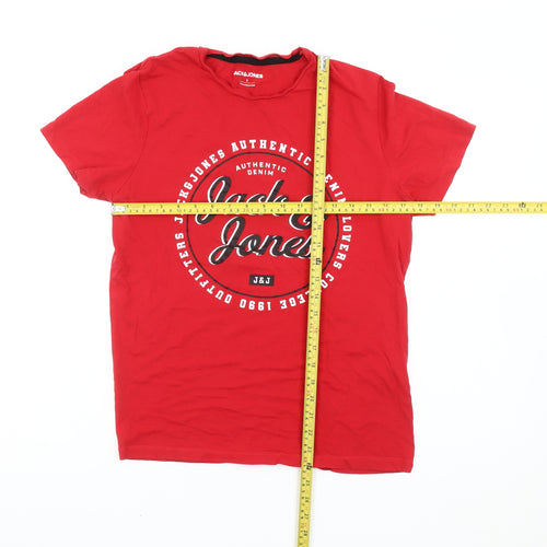 Jack & Jones Men’s Red Graphic Print Crew Neck T-Shirt Size S
