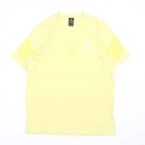 Adidas Men’s Yellow Cotton Sports T-Shirt Size L Crew Neck