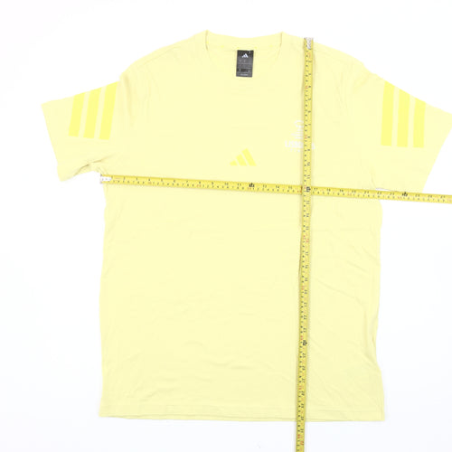 Adidas Men’s Yellow Cotton Sports T-Shirt Size L Crew Neck