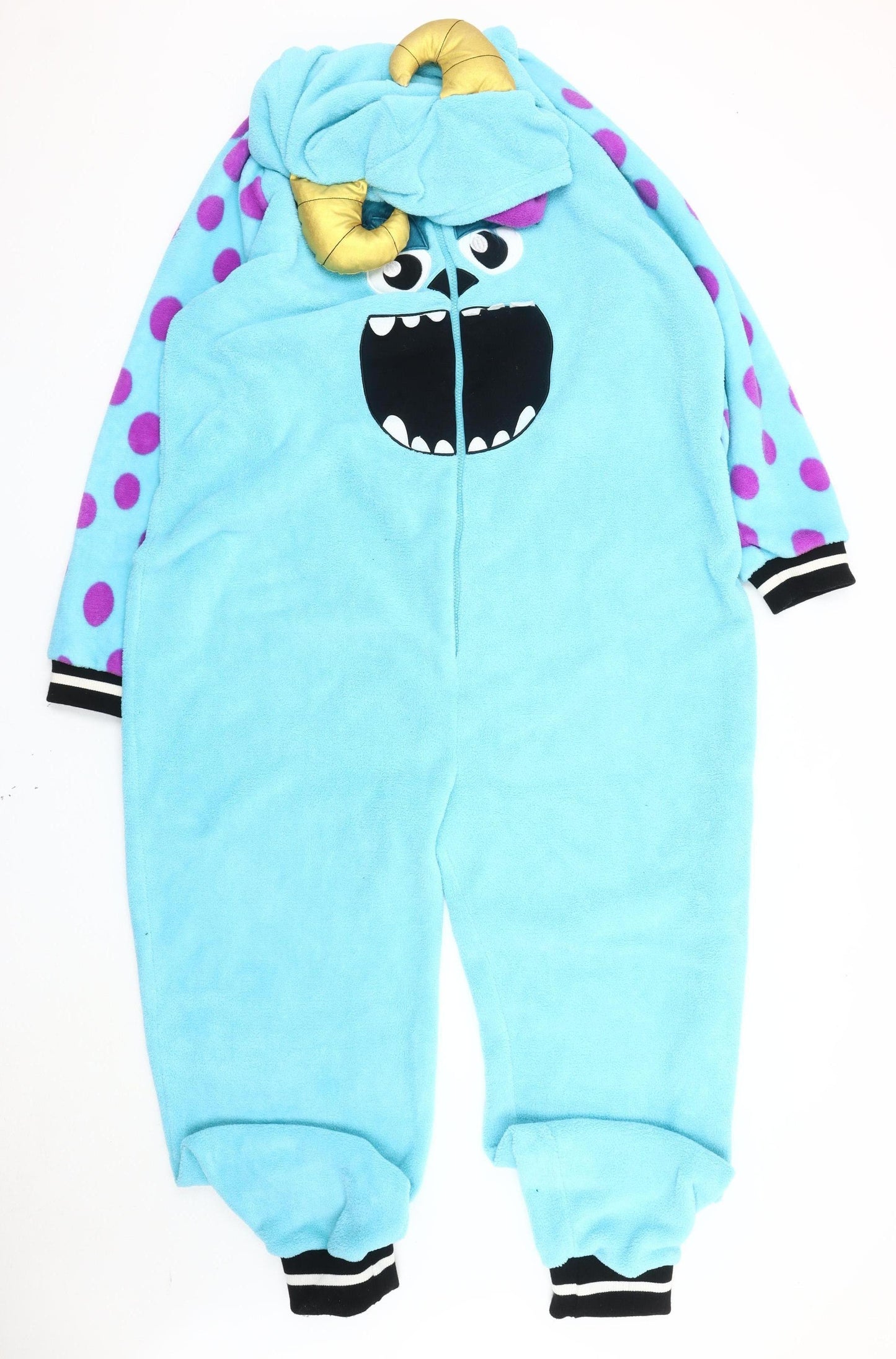 Disney Monsters Inc Sulley Blue Purple Polka Dot Fleece Onesie XL Unisex Hooded Zip