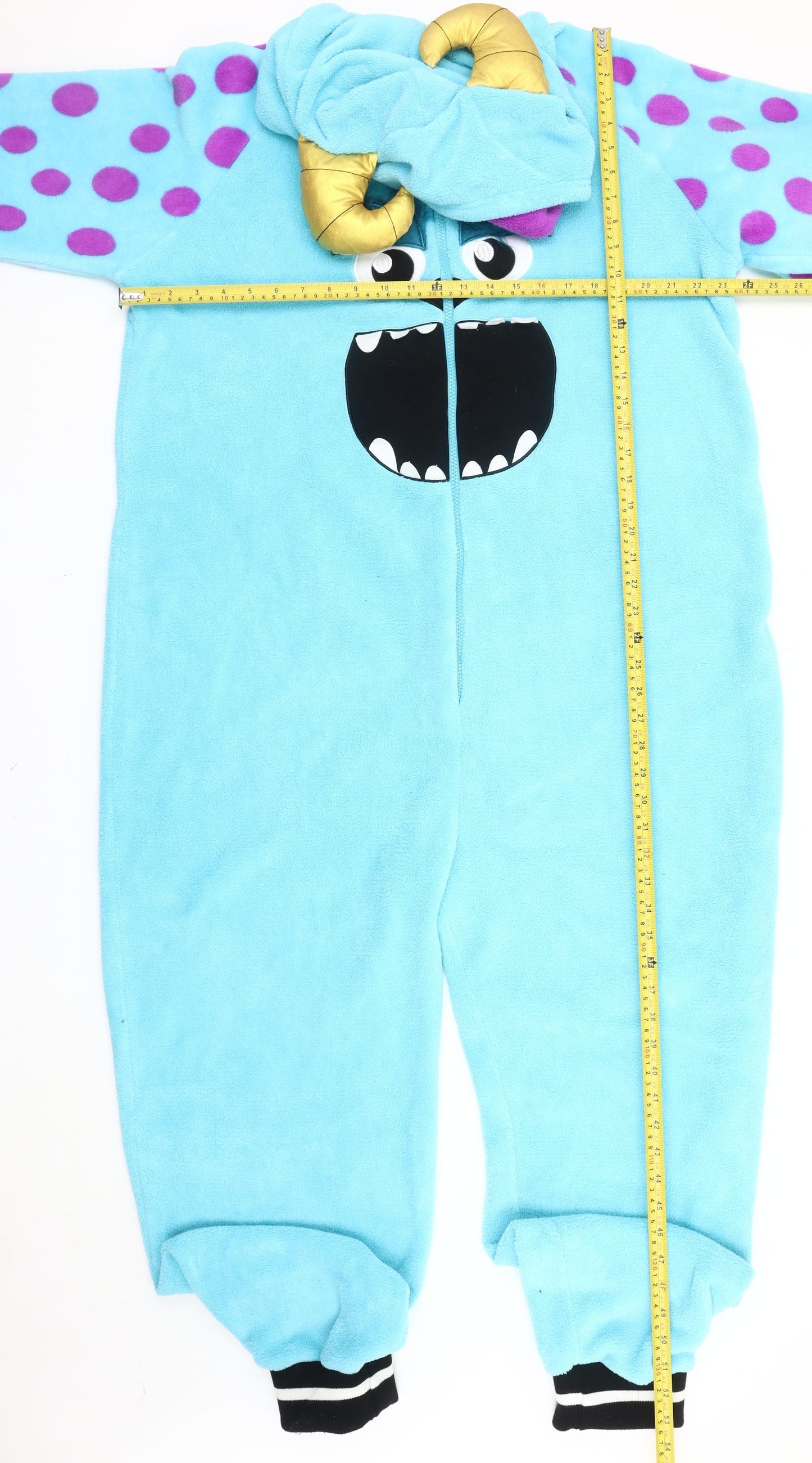 Disney Monsters Inc Sulley Blue Purple Polka Dot Fleece Onesie XL Unisex Hooded Zip