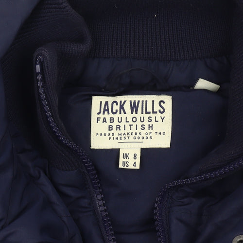 Jack Wills Women’s Blue Puffer Waistcoat Gilet UK 8 Sleeveless Casual