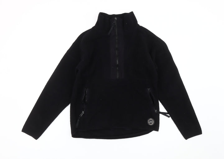 Next Women’s Black Fleece Sweatshirt Small 1/2 Zip Pockets Winter