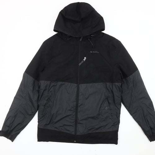 Quechua Men's Black Grey Windbreaker Jacket S Hooded Outdoor