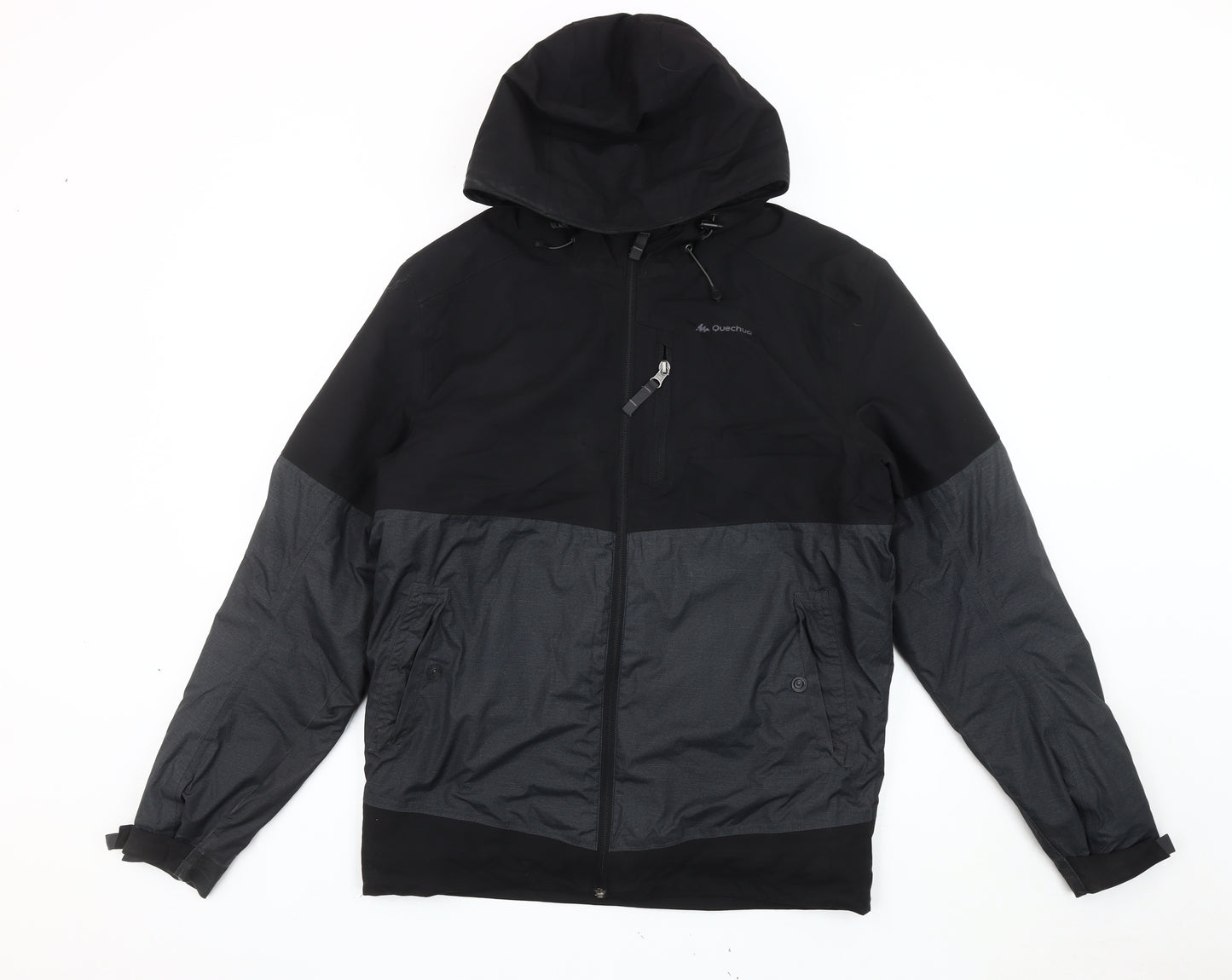 Quechua Men's Black Grey Windbreaker Jacket S Hooded Outdoor