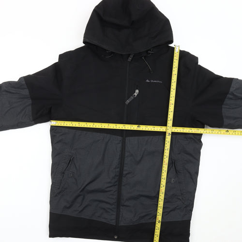 Quechua Men's Black Grey Windbreaker Jacket S Hooded Outdoor