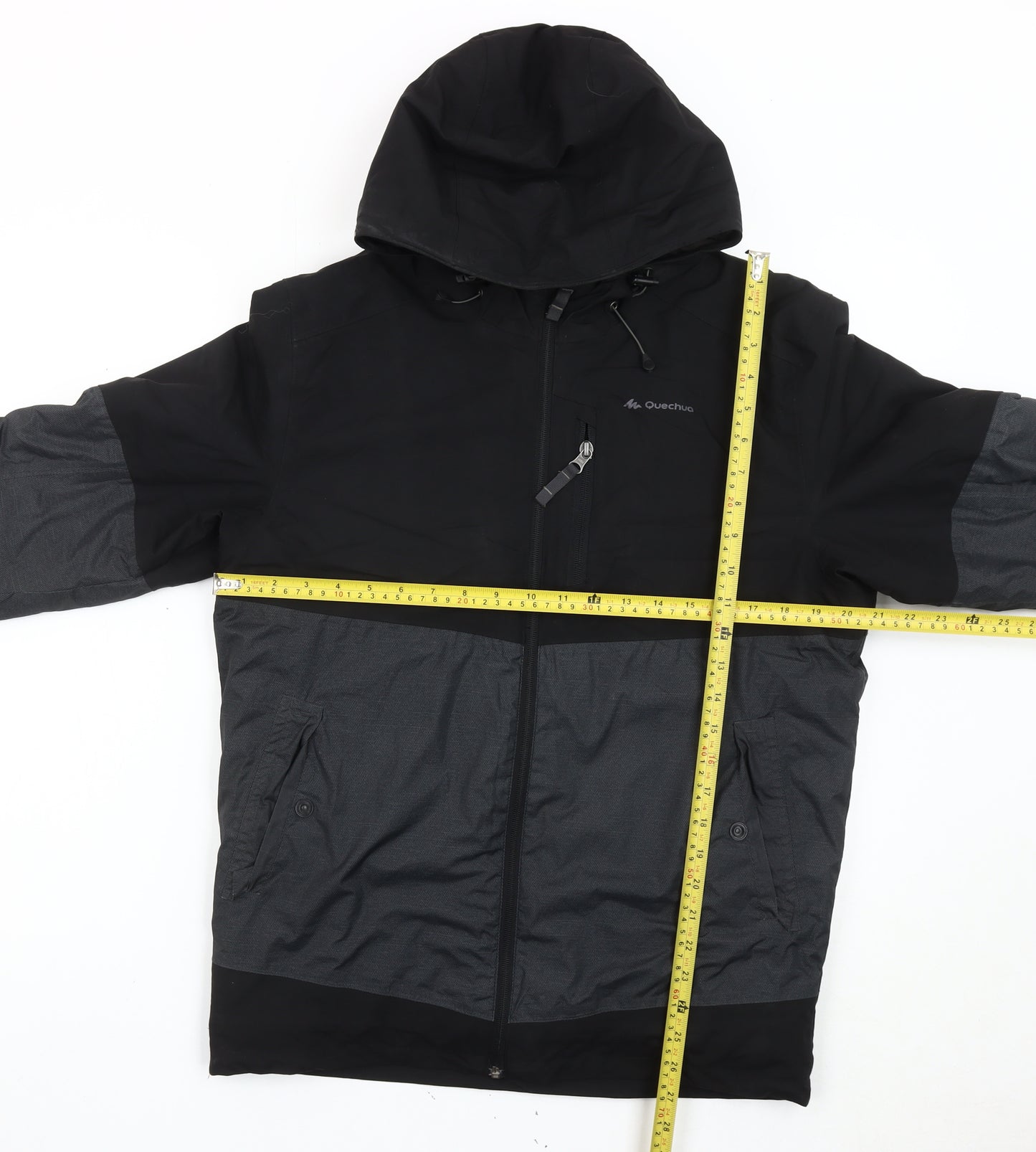 Quechua Men's Black Grey Windbreaker Jacket S Hooded Outdoor