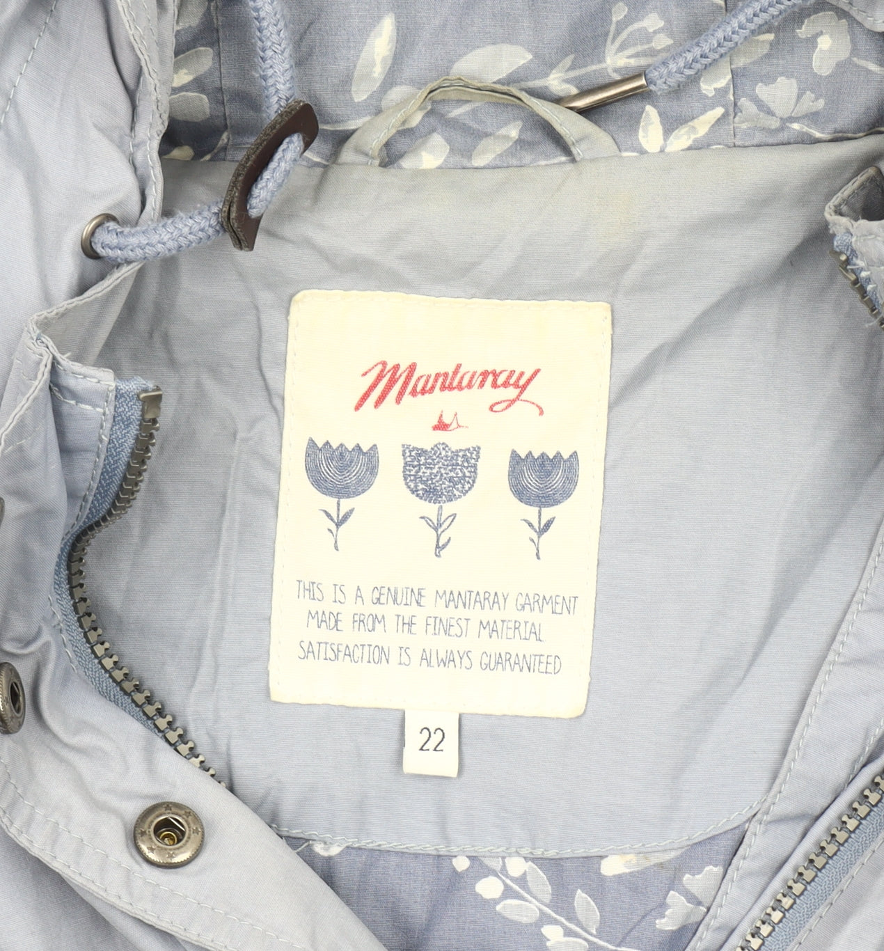 Mantaray Women's Blue Hooded Parka Jacket Size 22 Cotton Blend