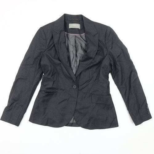 Jigsaw Womens Black Pinstripe Wool Single-Breasted Suit Jacket Size 10