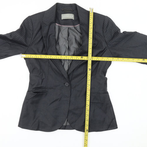 Jigsaw Womens Black Pinstripe Wool Single-Breasted Suit Jacket Size 10