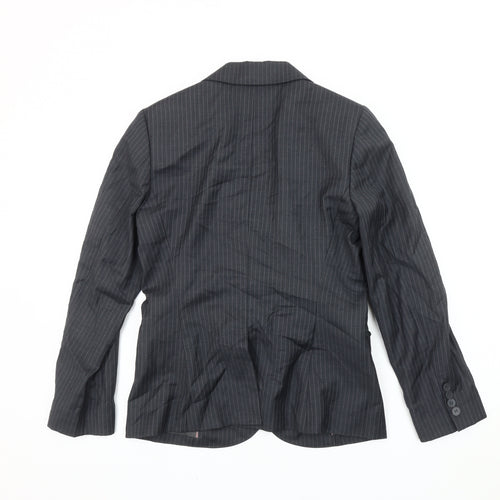 Jigsaw Womens Black Pinstripe Wool Single-Breasted Suit Jacket Size 10