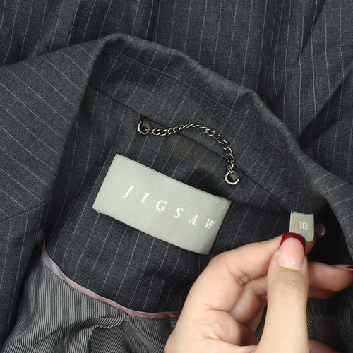 Jigsaw Womens Black Pinstripe Wool Single-Breasted Suit Jacket Size 10