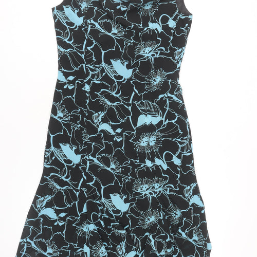 VIA.WAVE Women’s Black Blue Floral Asymmetric Cocktail Dress Size 10