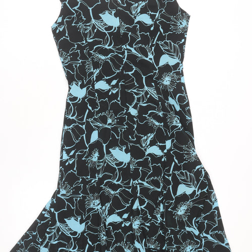 VIA.WAVE Women’s Black Blue Floral Asymmetric Cocktail Dress Size 10