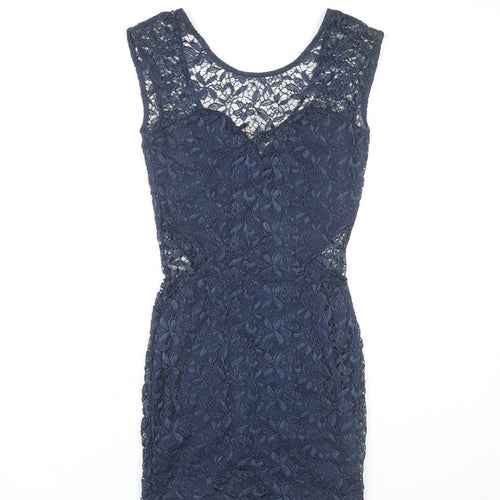 River Island Women’s Blue Lace Bodycon Dress Size 8 Short Scoop Neck