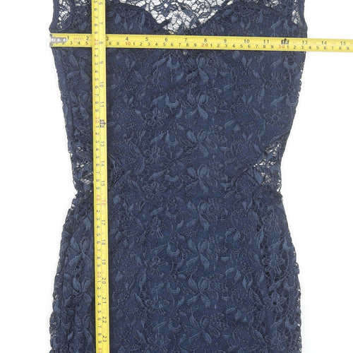 River Island Women’s Blue Lace Bodycon Dress Size 8 Short Scoop Neck