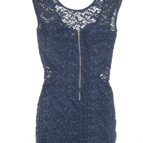 River Island Women’s Blue Lace Bodycon Dress Size 8 Short Scoop Neck