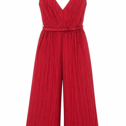 Topshop Women’s Red Pleated Wide-Leg Jumpsuit UK 8 Sleeveless V-Neck
