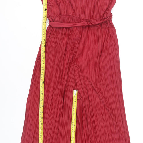 Topshop Women’s Red Pleated Wide-Leg Jumpsuit UK 8 Sleeveless V-Neck