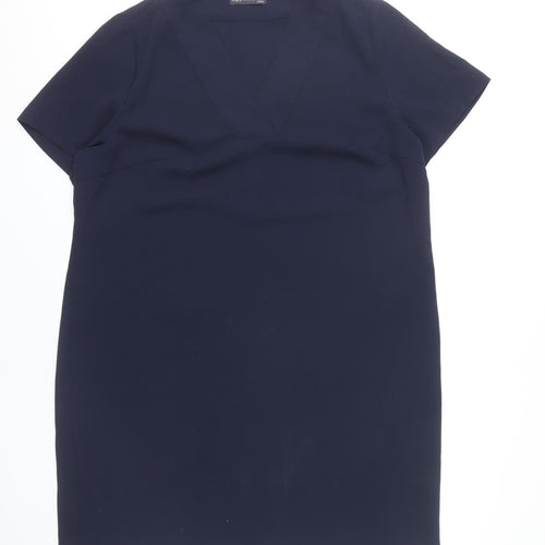 Marks and Spencer Womens Blue Size 18 Shift Dress V-Neck Short Sleeve