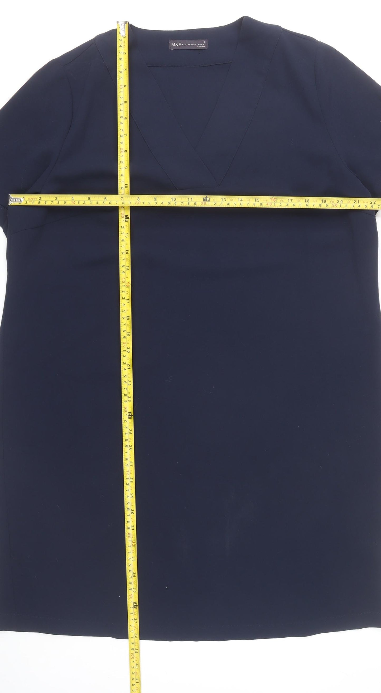 Marks and Spencer Womens Blue Size 18 Shift Dress V-Neck Short Sleeve
