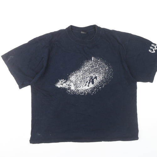 SG Unisex Adults Blue Cotton Graphic T-Shirt Size M
