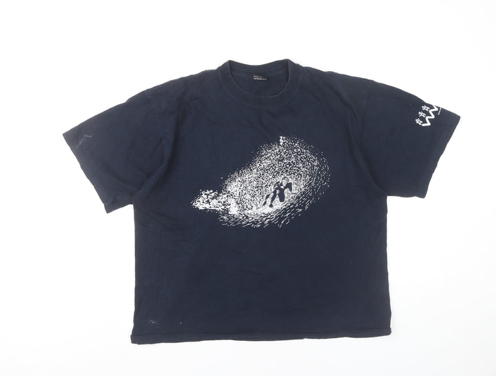 SG Unisex Adults Blue Cotton Graphic T-Shirt Size M