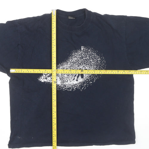 SG Unisex Adults Blue Cotton Graphic T-Shirt Size M